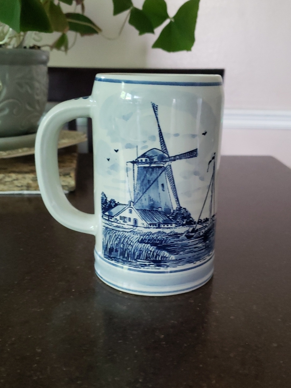 Vtg Delft Blue Ceramic Mug Stein Cup 5" Tall Handpainted Holland Windmill